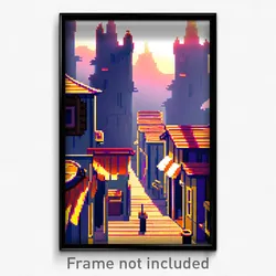 Pixel Art Poster - Droopy Shantytown (8 Bit Psychedelic Trippy Video Game Print)