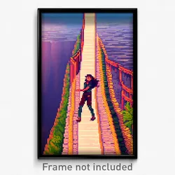 Pixel Art Poster - Adventurous Causeway (8 Bit Psychedelic Video Game Print)