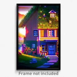 Pixel Art Poster - Clear Cottage (8 Bit Psychedelic Trippy Video Game Print)