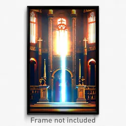 Pixel Art Poster - Mysterious Synagogue (8 Bit Psychedelic Video Game Print)