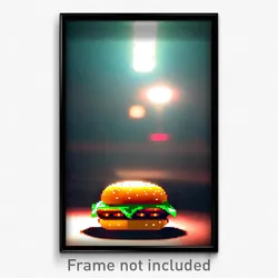 Pixel Art Poster - Mysterious Hamburger (8 Bit Psychedelic Video Game Print)