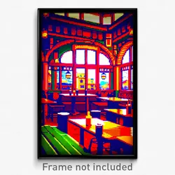 Pixel Art Poster - Vibrant Tavern (8 Bit Psychedelic Trippy Video Game Print)