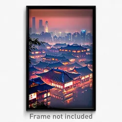 Pixel Art Poster - Silent Chinese City (8 Bit Psychedelic Video Game Print)