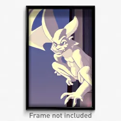 Pixel Art Poster - White Gargoyle (8 Bit Psychedelic Trippy Video Game Print)
