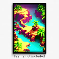 Pixel Art Poster - Deadly Exotic Island (8 Bit Psychedelic Video Game Print)