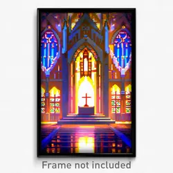 Pixel Art Poster - Enchanted Cathedral (8 Bit Psychedelic Video Game Print)