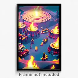 Pixel Art Poster - Swirly Encampment (8 Bit Psychedelic Trippy Video Game Print)