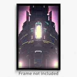 Pixel Art Poster - Basic Spaceship (8 Bit Psychedelic Trippy Video Game Print)