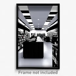 Pixel Art Poster - Black And White Record Store (8 Bit Video Game Print)