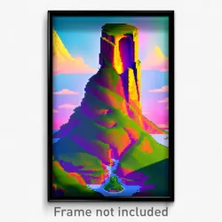 Pixel Art Poster - Puzzling Butte (8 Bit Psychedelic Trippy Video Game Print)