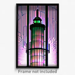 Pixel Art Poster - Wire Frame Glitchy Lighthouse (8 Bit Video Game Print)