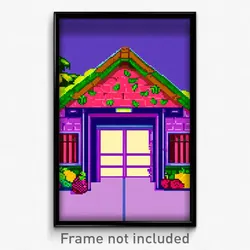 Pixel Art Poster - Fruity Outbuilding (8 Bit Psychedelic Video Game Print)