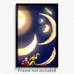 Pixel Art Poster - Elegant Moon Battle (8 Bit Psychedelic Video Game Print)