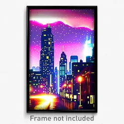 Pixel Art Poster - Dazzling City (8 Bit Psychedelic Trippy Video Game Print)