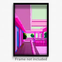 Pixel Art Poster - Pink Terrace (8 Bit Psychedelic Trippy Video Game Print)