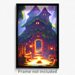 Pixel Art Poster - Artistic Hovel (8 Bit Psychedelic Trippy Video Game Print)