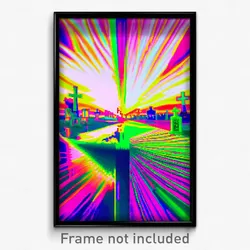 Pixel Art Poster - Kaleidoscopic Graveyard (8 Bit Psychedelic Video Game Print)