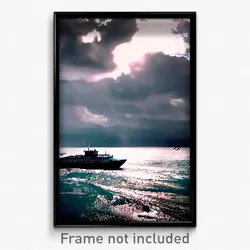 Pixel Art Poster - Cloudy Ferry (8 Bit Psychedelic Trippy Video Game Print)