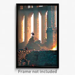 Pixel Art Poster - Deadly Battlements (8 Bit Psychedelic Video Game Print)