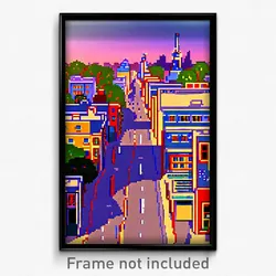 Pixel Art Poster - Tall American Town (8 Bit Psychedelic Video Game Print)
