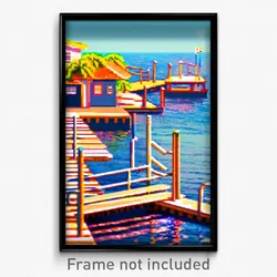 Pixel Art Poster - Artistic Dock (8 Bit Psychedelic Trippy Video Game Print)