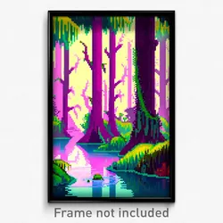 Pixel Art Poster - Whimsical Swamp (8 Bit Psychedelic Trippy Video Game Print)