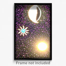 Pixel Art Poster - Sparkling Sun And Moon (8 Bit Psychedelic Video Game Print)