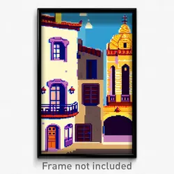 Pixel Art Poster - Tiny Spanish Architecture (8 Bit Video Game Print)