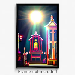 Pixel Art Poster - Small Shrine (8 Bit Psychedelic Trippy Video Game Print)
