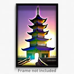 Pixel Art Poster - Squiggly Pagoda (8 Bit Psychedelic Trippy Video Game Print)