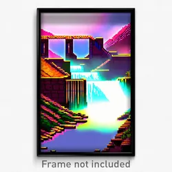 Pixel Art Poster - Exotic Dam (8 Bit Psychedelic Trippy Weird Video Game Print)