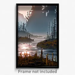 Pixel Art Poster - Bleak Swamp (8 Bit Psychedelic Trippy Weird Video Game Print)