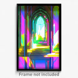 Pixel Art Poster - Glitch Art Friary (8 Bit Psychedelic Trippy Video Game Print)