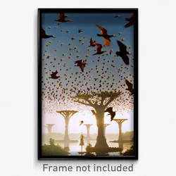 Pixel Art Poster - Flying Rookery (8 Bit Psychedelic Trippy Video Game Print)