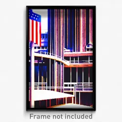 Pixel Art Poster - Steel American Architecture (8 Bit Video Game Print)