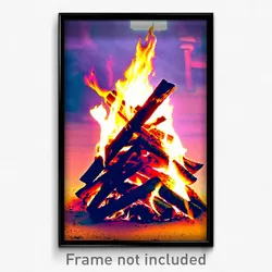 Pixel Art Poster - Artistic Bonfire (8 Bit Psychedelic Trippy Video Game Print)