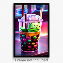 Pixel Art Poster - Detailed Boba Tea (8 Bit Psychedelic Trippy Video Game Print)
