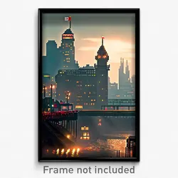 Pixel Art Poster - Warlike Canadian City (8 Bit Psychedelic Video Game Print)