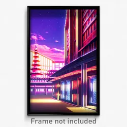 Pixel Art Poster - Neat Anime Architecture (8 Bit Psychedelic Video Game Print)