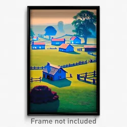 Pixel Art Poster - Blue Farmstead (8 Bit Psychedelic Trippy Video Game Print)