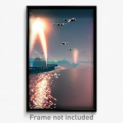 Pixel Art Poster - Flying Waterway (8 Bit Psychedelic Trippy Video Game Print)