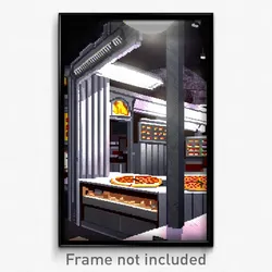 Pixel Art Poster - Gray Pizza Shop (8 Bit Psychedelic Trippy Video Game Print)