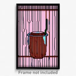 Pixel Art Poster - Wire Frame Glitchy Brown Sugar Milk Tea (8 Bit Print)