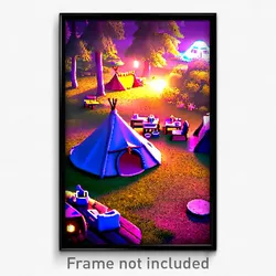 Pixel Art Poster - Quirky Campsite (8 Bit Psychedelic Trippy Video Game Print)