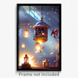 Pixel Art Poster - Flying Apothecary (8 Bit Psychedelic Trippy Video Game Print)