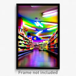 Pixel Art Poster - Vibrant Grocery Store (8 Bit Psychedelic Video Game Print)