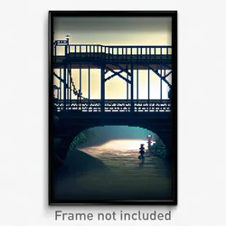 Pixel Art Poster - Little Bridge (8 Bit Psychedelic Trippy Video Game Print)