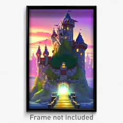Pixel Art Poster - Webbed Castle (8 Bit Psychedelic Trippy Video Game Print)