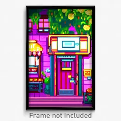 Pixel Art Poster - Fruity Inn (8 Bit Psychedelic Trippy Weird Video Game Print)