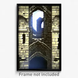 Pixel Art Poster - Damaged Battlements (8 Bit Psychedelic Video Game Print)